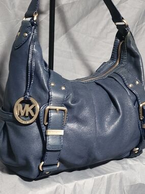 Michael Kors Blue Leather Hobo Handbag Satchel Shoulderbag Purse